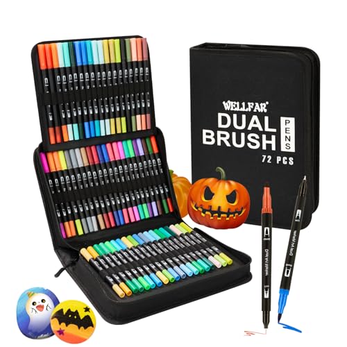 WELLFAR (ウェルファー) 72色ブラシマーカー 大人用ぬりえ用 ? デュアルチップ (ファイン&ブラシ) にじまないアートマーカー ? 手書きのレタリング、弾丸日記、学校のプロジェクト、プロの描画に最適