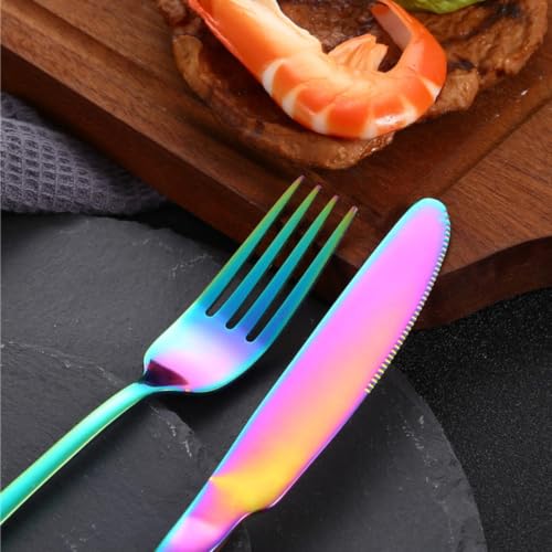Image of Clovis Stainless Steel Flatware Set 8 Pieces, Titanium Plated Mirror Finish, Cutlery Set for 2 with Knife Fork Spoon and Teaspoon, Rainbow