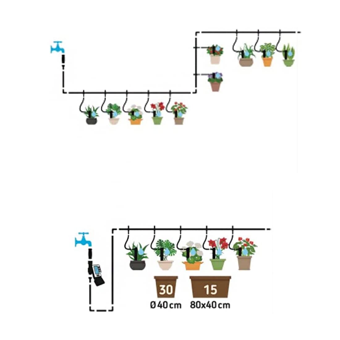 Kit di irrigazione a goccia per balconi: soluzione semplice e automatica per mantenere le piante idratate. Programmatore di irrigazione automatico per vasi. Irrigazione a goccia per fioriere e vasi