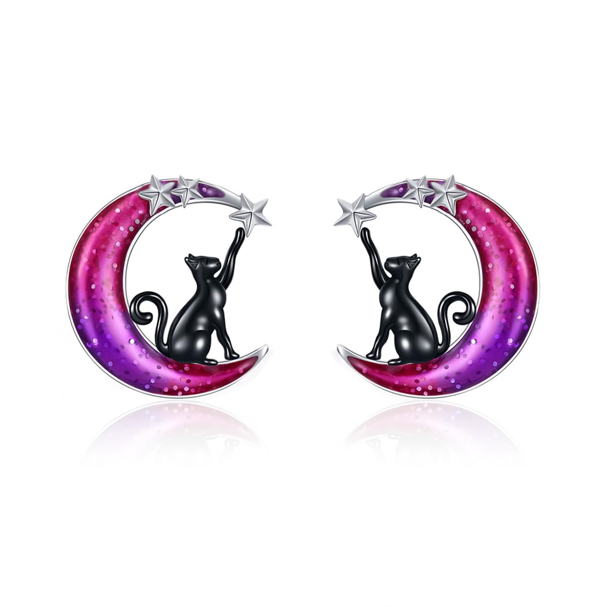 POPLYKE Mond Ohrstecker Katze Ohrstecker für Damen 925 Sterling Silber Katze Ohrringe für Mädchen Mond Schmuck Geschenke