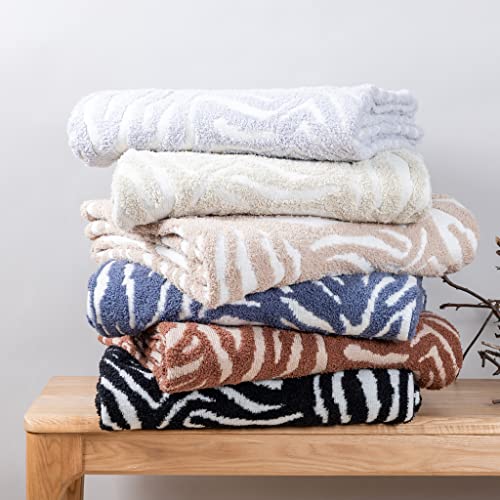 Snuggle Sac Luxury Feather Yarn Fluffy Throw Blanket Zebra Textured Reversible 3D Hand Feeling Super Soft Fuzzy Warm Cozy Decor Knitted Blankets For Winter Christmas Home Bed Couch 50''X60'' #TOP7