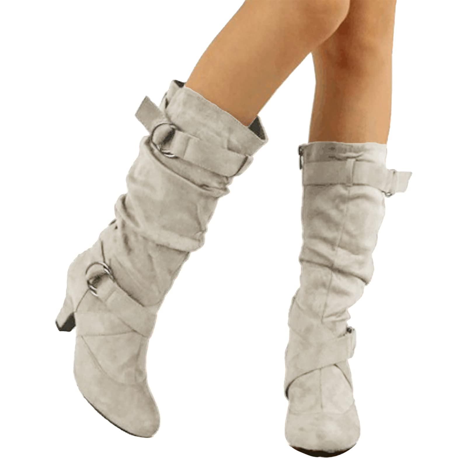 Botas de invierno para mujer Zapatos Sueltos Nieve Tacon bajo, comodas y Elegantes Acabado en Antelina Bota Estilo Western