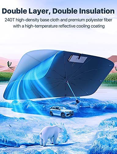 Desertwest Car Windshield Sun Shade Umbrella, [2023 Upgraded] Retractable Sun Shades For Front Window Car Accessories Block Uv Rays Heat, Full Fit Zipper For Rear Mirror, Keep Cool Protect Interior, M #TOP3