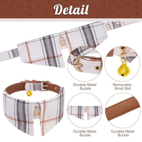 Image of EXPAWLORER Dog Collar and Leash Set - Classic Plaid Dog Collar with Bow Tie and Cute Bell, Dog Leash No Tangle, Adjustable Dog Collar for Small Medium Dogs Cats, Holiday Ideal Gift, Yellowish XS