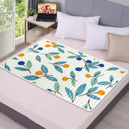 Odot Empapadores Cama Adultos Impermeable, Empapadores Acolchado Absorbentes Reutilizable Lavables Protector de Cama para Silla de Ruedas, Incontinencia (Hoja Azul A,100x150cm)