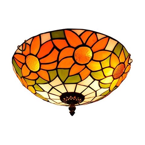 Tochange 12inch Ceiling Light,Tiffany Style Sun Flower Stained Glass Flush Mount Ceiling Lamp for Bedroom Light Fixtures,E27,110-240V (Bulbs Not Included) Cover