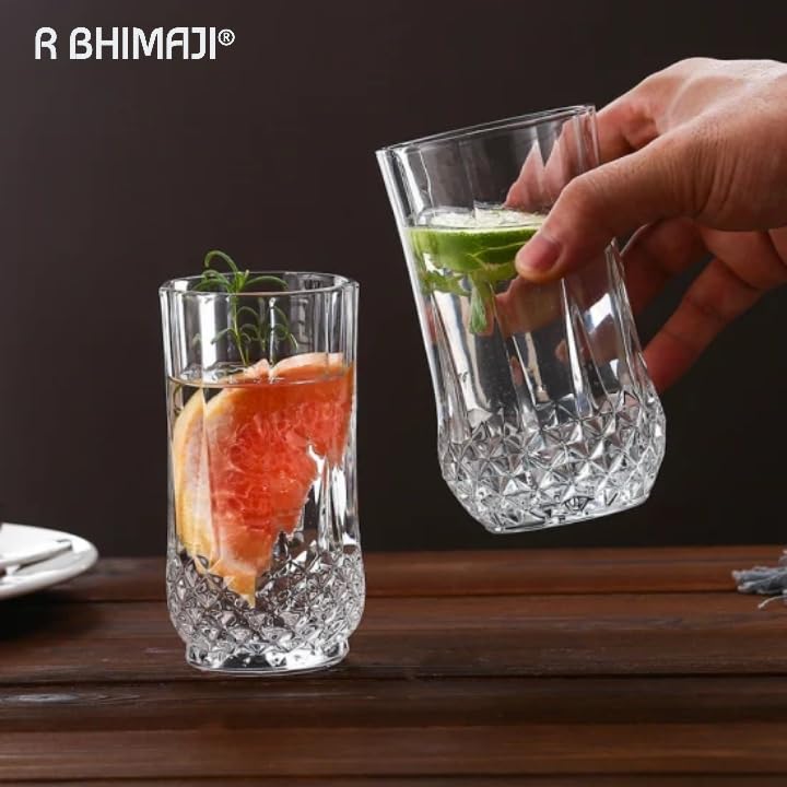 Image of Premium Crystal Water Glass Set of 6 - Highball Drinking Glasses Set for Home - Glass Set for Water Juice Shakes Mojito Cocktail Colddrinks (Rajwadi)