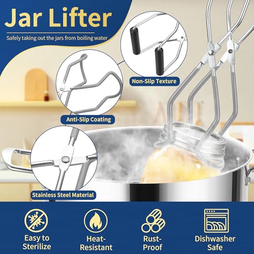 Image of Canning Jar Lifter Tongs with Jar Lid Lifter Magnetic Lid Lifter,Canning Bubble Popper Bubble Remover and Canning Labels for Canning Supplies Starter Kit,4Pcs Canning Tools-Gray