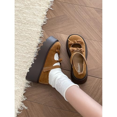 ZQW Cute Chunky Mary Janes Heels for Women Y2K Kawaii Bow Ankle Strap Platform Wedge Shoes Casual Dressy Cosplay Costume4