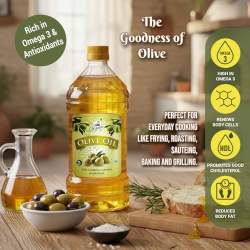 Image of LAXMI ORGANIC Pure Olive Oil 2 Litre | Cold Pressed Jaitun Ka Tel | 100% Pure Edible Oil for Cooking, Skin & Hair Care | Rich in Antioxidants & Vitamin E | Daily Use Healthy Oil