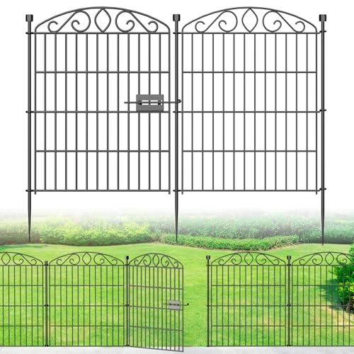 Garden Fence 12 Panel with Gate - 76.2cm H x 7 m L No Dig Rustproof Metal Tall Animal Barrier for Dogs Rabbits Decorative Outdoor Border for Yard Patio and Flower Beds
