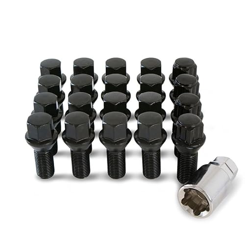 16 x Black Chrome Wheel Bolts Set with 4 x Locking Nuts Compatible With Aftermarket Alloy Wheels Only M14x1.5x26mm 60° Taper Part No.16BM14B+B14BAM