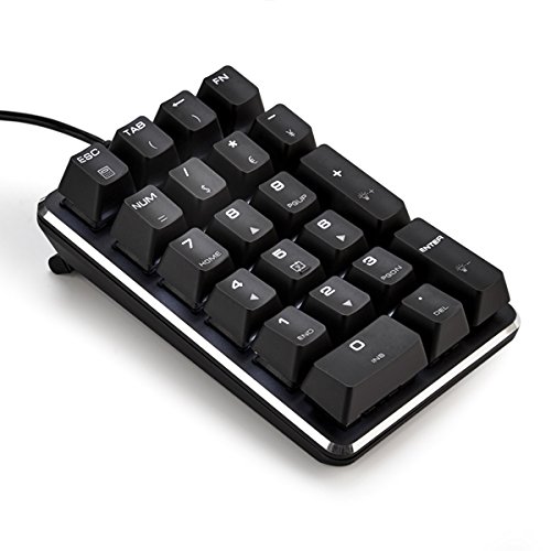 Qisan Mechanical Gaming Numeric Keypad/Keyboard 21 Keys Mini Numpad with Cherry MX Brown Switches White Backlight for iMac/MacBook - Black, Magicfore