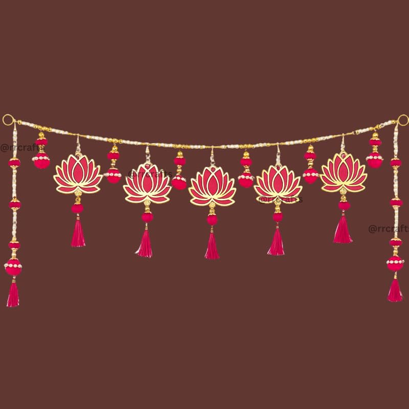 Image of Lotus Pink Jhumki Toran for Door Entrance,Toran for Main Door,Mandir, Diwali Festival Decor,Diwali Ganesh Pooja New Year Inauguration Wedding Festival Home Decor