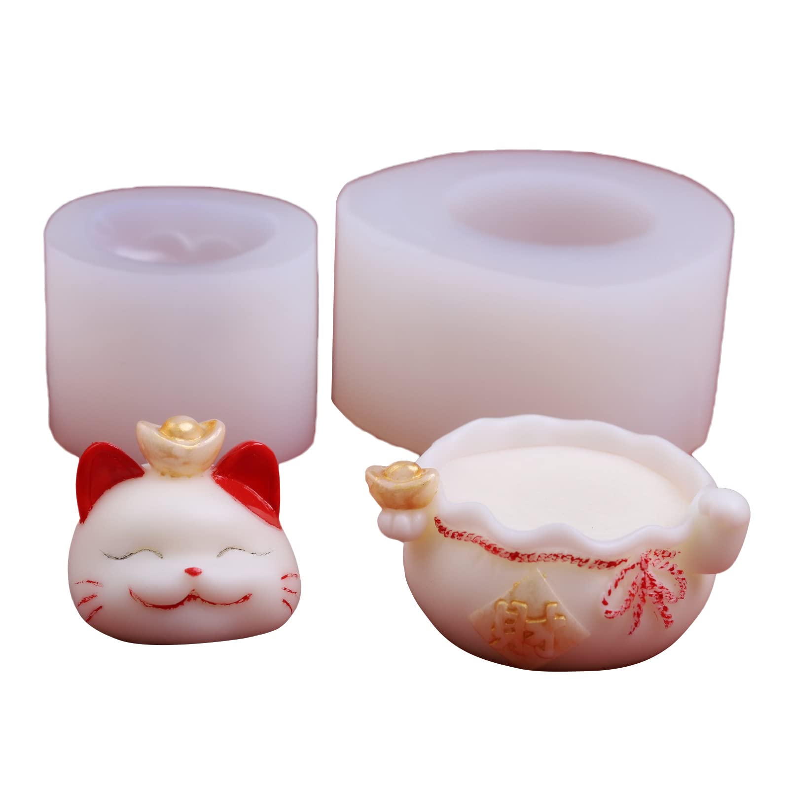 MALSSE 2 Pcs Sugarcraft 3D Lucky for Theme Shape Cookie Gift Silicone Cake Plunger Cutter Chocolate Baking to Silicone Soap Molds for Soap Making