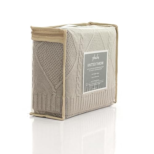 Image of Pluchi Cable Moss Cotton Knitted All Season AC Throw Blanket (125cm X 150cm) (Cool Grey)