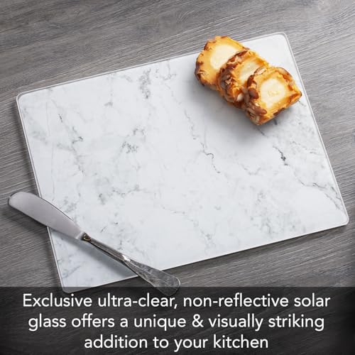 Tabla de cortar rectangular de vidrio templado con diseño de mármol blanco 25.4 x 20.32 cm, 1.27 cm de grosor miniatura 5