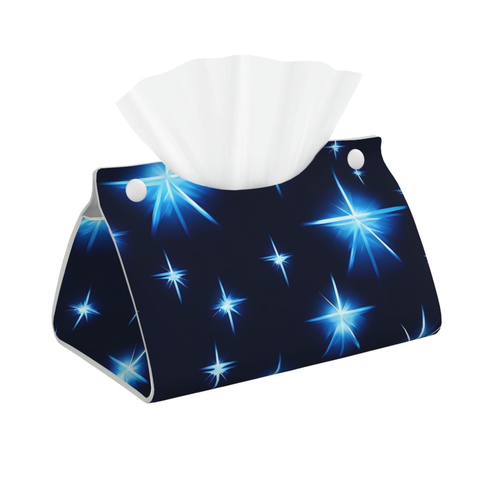 Cartoon blue star Long Leather Tissue Box Cover-Waterproof PU Leather Tissue Holder for Bathroom, Decorative Rectangular Tissue Case