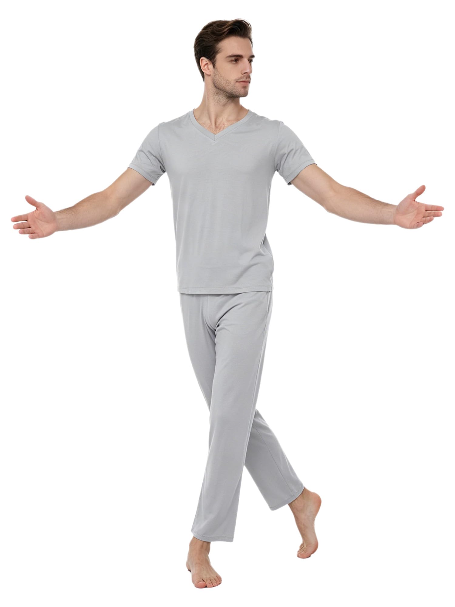 Camisa de cuello redondo y pantalones de danza con caída fluida gris claro M 8
