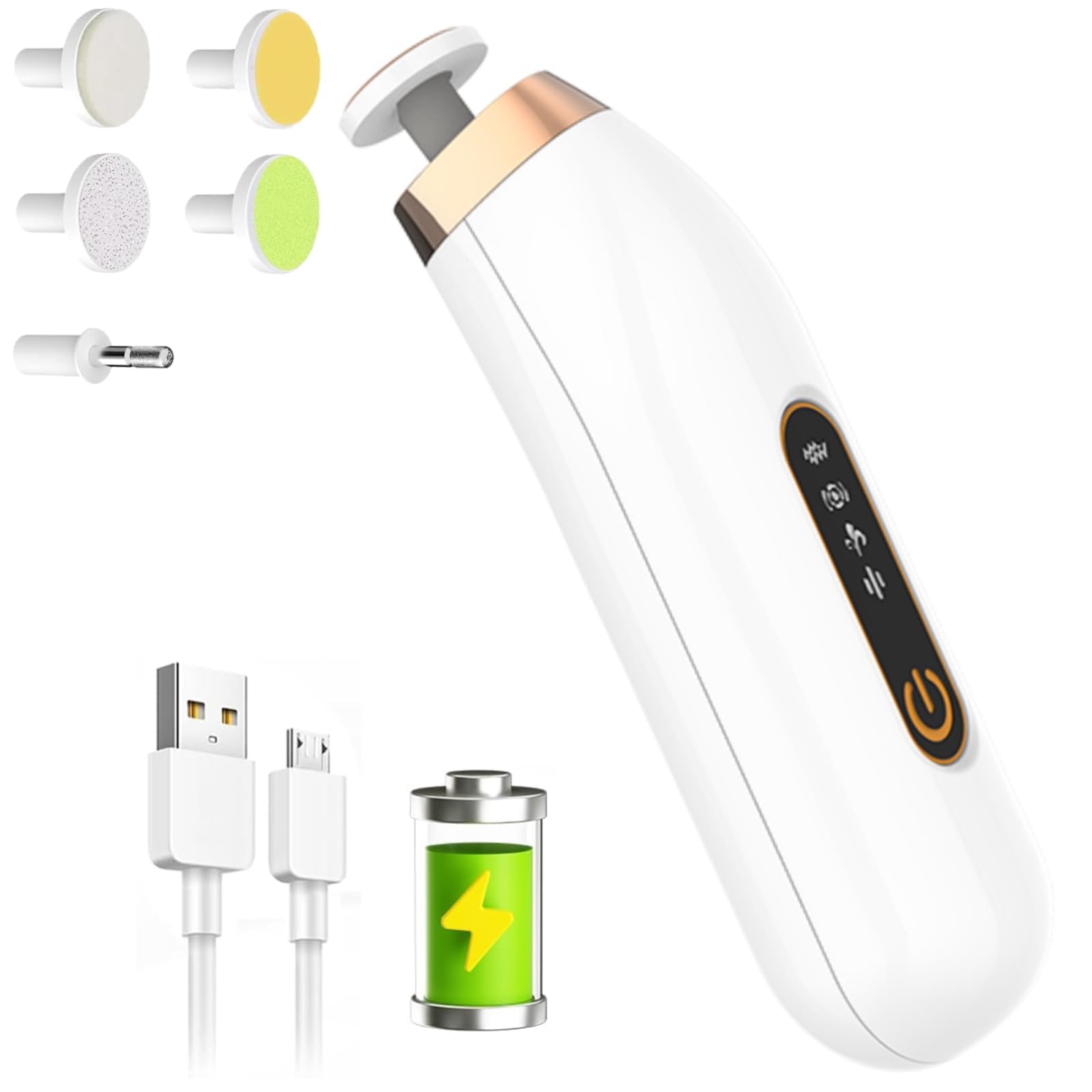 Cortadora de uñas eléctrica para bebé, lima de uñas recargable, 4 modos de velocidad, máquina eléctrica inalámbrica segura con foco LED, 5 cabezales de amoladora de repuesto para recién