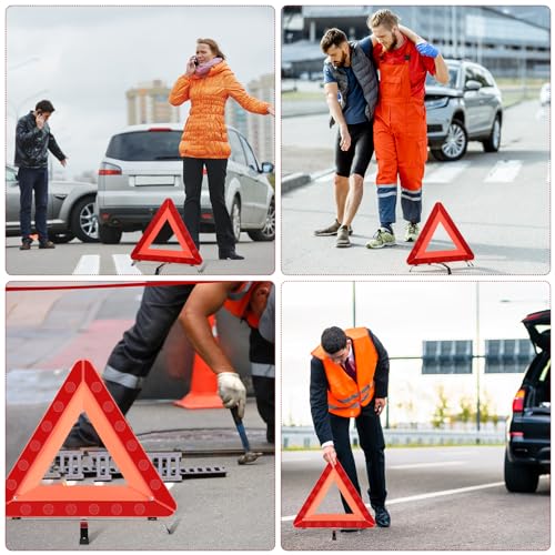 Image of Kanayu Warning Safety Triangles for Vehicles Foldable Roadside Emergency Kit Emergency Reflective Triangles with Base and Carrying Case for Cars Trucks Breakdown(24 Pack)