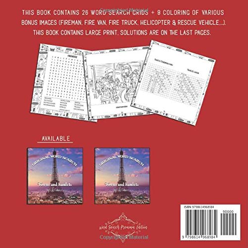 ORIGINAL WORD SEARCH: Special Firefighters: 26 Hidden word grids + coloring for Adults, large print, 70 Pages, size: 8.25x8.25 pouces, with solutions. image 2