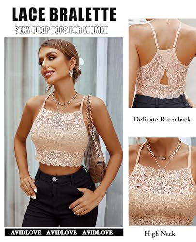Image of Avidlove Lace Bralette for Women High Neck Camisoles Racerback Double-Layered Crop Top