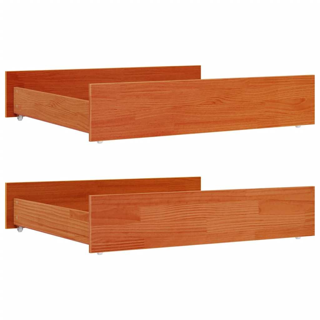 vidaXL Cajones de Cama 2 uds Madera Maciza de Pino marrón Cera, cajón de Almacenamiento, cajón de Cama de Madera Maciza, gaveta de Cama