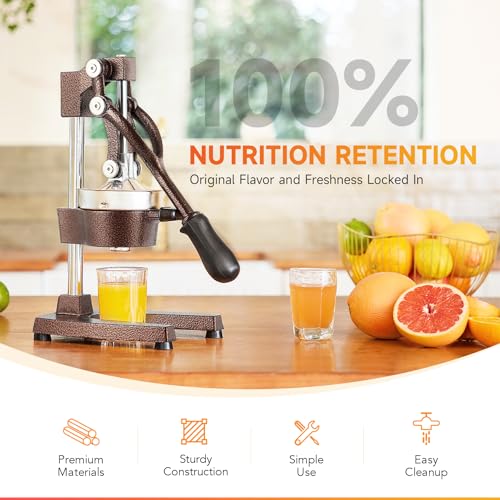 Image of CO-Z Hand Press Juicer Machine, Manual Orange Juicer and Professional Citrus Juice Press for Orange Watermelon Pom Lime Lemon Juice Cocktail, Commercial Lemon Squeezer and Orange Crusher, Copper