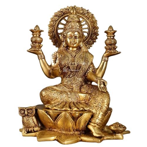Image of Brass Laxmi Idol for Home and Decor| Brass Laxmi Statue for Good Luck Diwali, Housewarming, Wedding, Navratri Gift | Weight 6.25 Kg Height 11 inch |