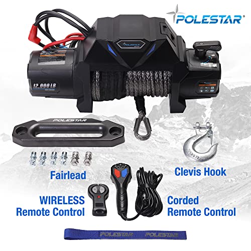 POLESTAR 12V DC 12,000 lb Electric Winch with Waterproof Synthetic Rope 3/8" Diameter x 82' Length, Wireless Remote Control - Image 6