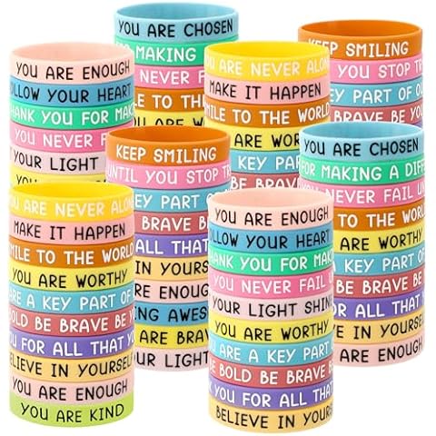 JUNEBRUSHS 120pcs Motivational Silicone Bracelets Bulk Colored Inspirational Rubber Wristbands for Student Back to School Classroom Birthday Party Favor Graduation Gifts Supplies (15 Designs) Cover