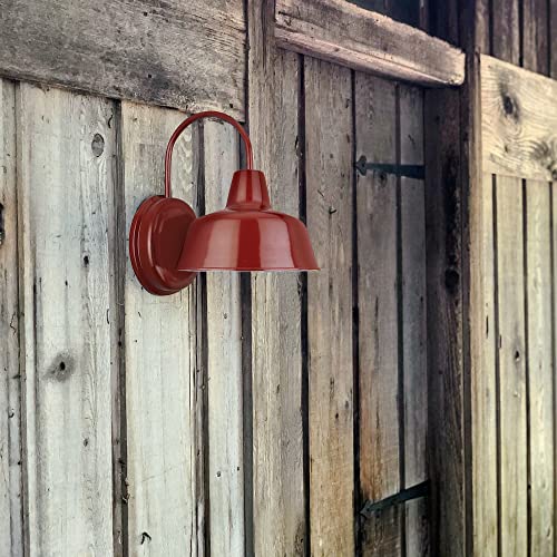 Image of Design House Mason Farmhouse Gooseneck Barn Light, Outdoor Exterior Porch or Patio Wall Light Fixture, Rustic Red, 8 Inch Diameter, 1-Pack, 520559 | Wall Mount, Modern Farmhouse, Steel, Lighting, 520559