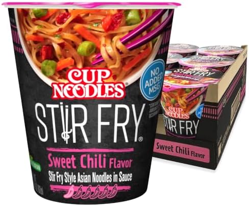 Nissin Cup Noodles Stir Fry Noodles in Sauce, Sweet Chili, 2.89 Ounce (Pack of 6)