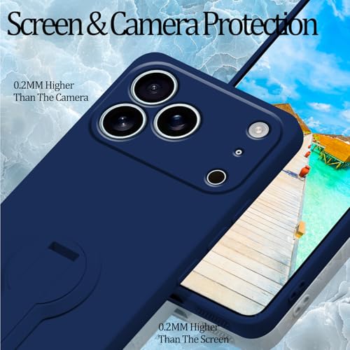 Coque silicone pour iPhone 17 Pro bleu foncé coque avec sangle et support