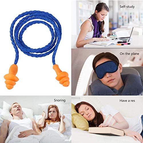 Image of Reusable Noise Reduction Earplug Silicone Corded Ear Plugs - Reusable Hearing Protection Earplugs (Blue Rope-Orange Plug)