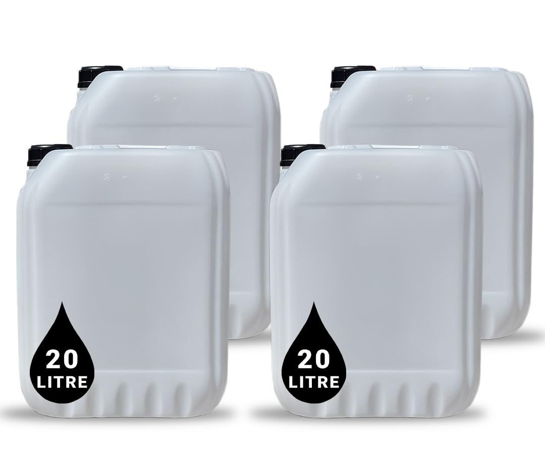 4 x 20L Plastic JERRY CAN for Water & Chemicals Storage Container – UN Certified Food Grade Stackable with Tamper-Evident Cap, Ideal for Outdoor Camping Emergency and Industrial Use