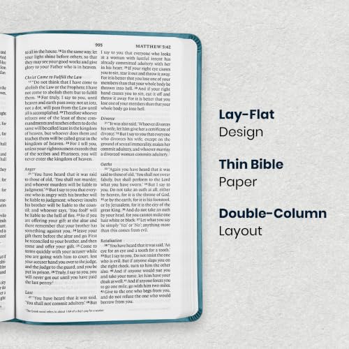 Image of Personalized ESV Large Print Bible for Adults, Name Engraved, Standard Size | Customize Your Aqua Faux Leather Bible Your Way, 2-Column Layout, Lay-Flat Binding, Thin Paper, Christian Gift