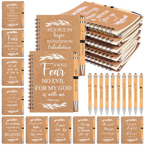 Journal de la Bible : lot de 20 stylos chrétiens et carnet marron pour étude religieuse