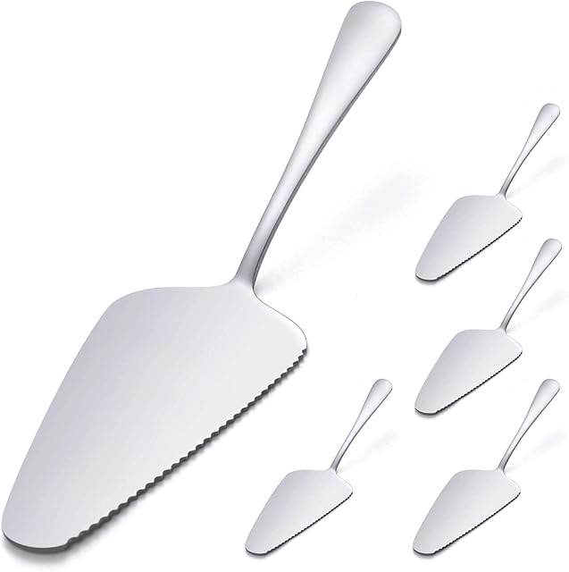 RayPard Pack of 5 Stainless Steel Pie Cake Server Knife with Mirror Finished & Onside with Fine Serrated Edge