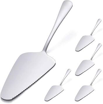 Pack of 5 Stainless Steel Pie Cake Server Knife with Mirror Finished & Onside with Fine Serrated Edge
