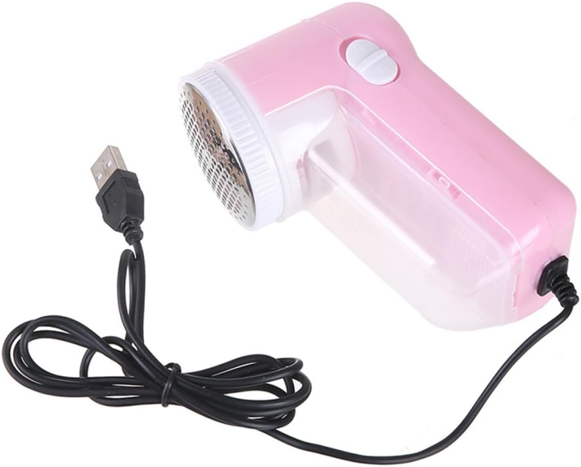 USB Lint Remover Handheld Sweater Shaver with Brush Pink ABS