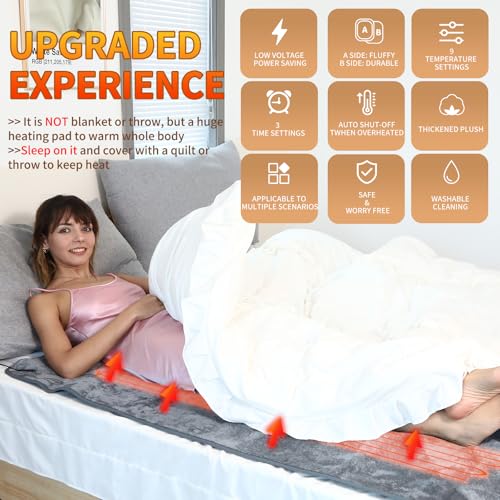 Image of Car Electric Heating Blanket 12 Volt 48 Watts Sleeping Bag Heated Liner Portable Heated Mat for Car Truck SUV Camping Underblanket 9 Heat Setting 2 /8 /12H Timer Setting Machine Washable (63x31.4inch)