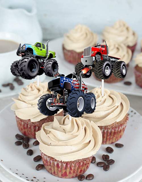 Monster Car Cupcake Toppers Monster Themed Truck Cupcake Decorations Racing Themed Party Decor for Baby Shower Birthday Party Supplies 18 pcs