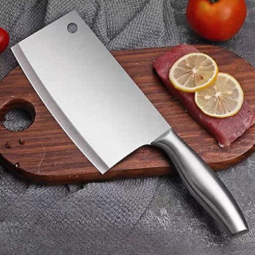 Image of 7 inch Kitchen Meat Cleaver Knife, High Carbon Stainless Steel Ultra Sharp Knife for Meat & Vegetable, for Bonning, Chopping, Cutting, Silver, Pack of 1