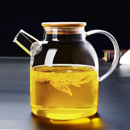 Zifizo ガラスやかん 割れにくい 透明 1000ml 1600ml 耐熱ガラスティーポット おしゃれ 茶器 大容量 紅茶ポット 直火可 ih対応 割れにくい 食洗機対応 ホーム 業務用 飲食店 お店用 (1600ml,竹製スチールカバー)