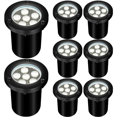 6W LED Landscape Lights, 110V 120V Well Lights IP68 Waterproof 5500k Cool White Outdoor In-Ground Lights for Yard, Garden Patio, Pathway,8 Pack Cool White 6W,8 PACK