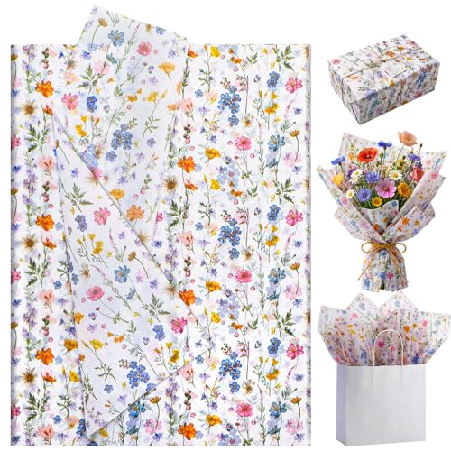 woric Floral Tissue Paper Bulk 14 x 20 Inch Decorative Tissue Paper for Gift Bags Gift Packaging Bouquet DIY Crafts Bridal Shower Wedding Birthday Party Decorations - 60 Sheets