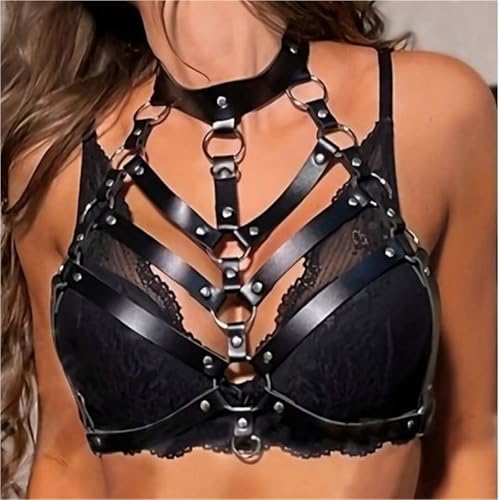 Gothic Punk Body Chain for Women,Faux Leather Adjustable Harness Belt&Waist Cincher for Rave Festival,Halloween,Y2K Clubwear2