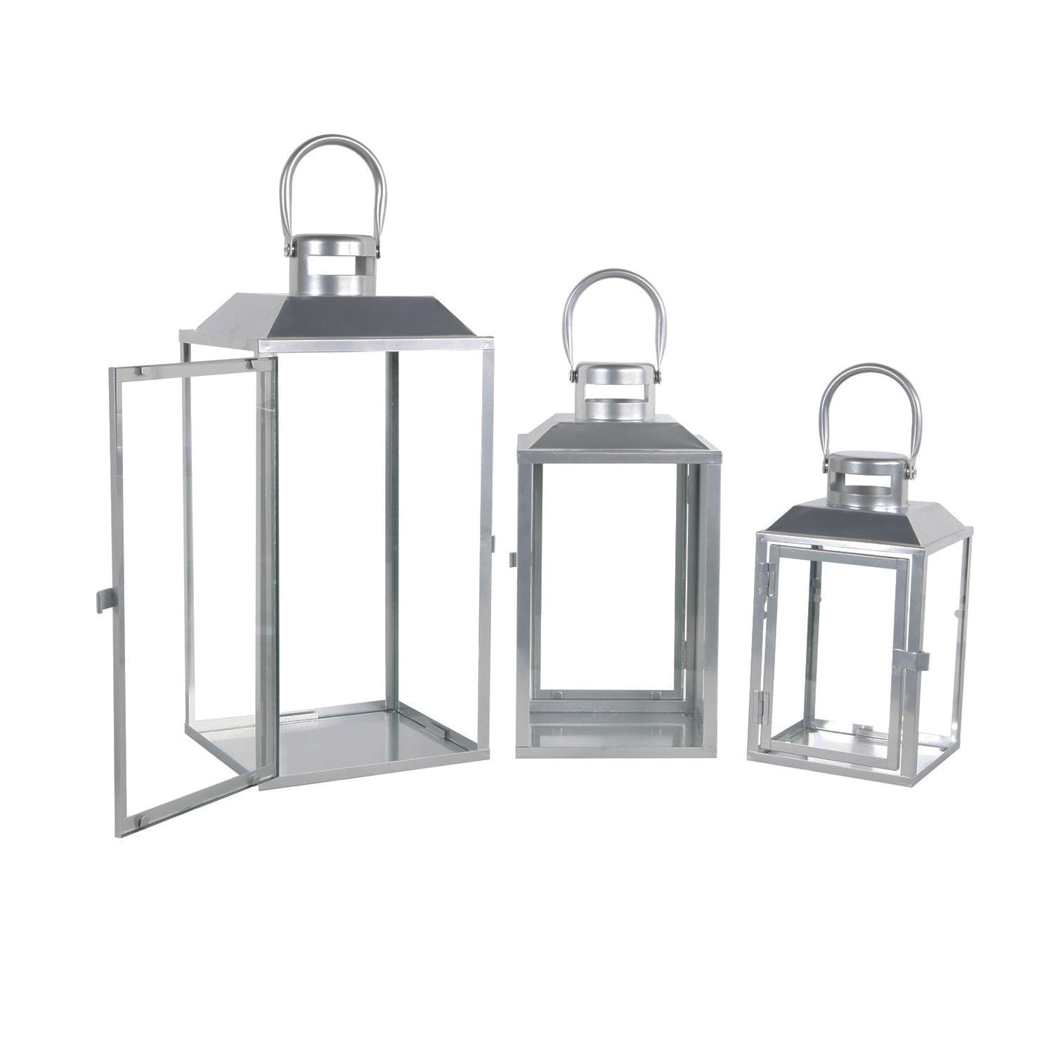 3er Set Gartenlaterne Windlicht Laterne Laternen Metalllaterne Set Dekoration Außen Metall Silber H24/33/41cm